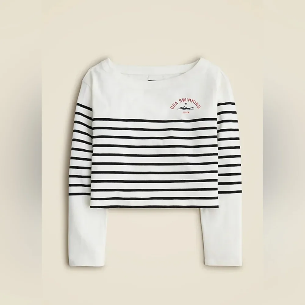 NWT X J.Crew Limited-Edition USA Swimming® Cropped Boatneck T-shirt Read*